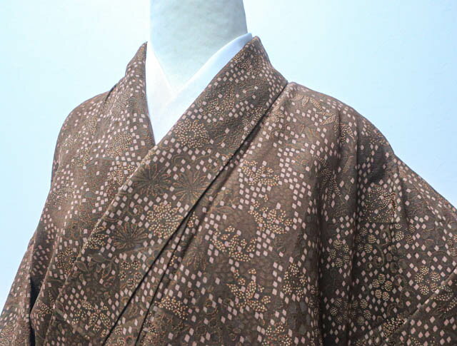 【IDnet】【着物】 小紋 裂取り 草花文様 身丈約161cm 裄丈約64.5cm 24Z-888【リサイクル】