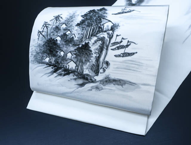 最大80%OFF【中古】 リサイクル着物 九寸名古屋帯 開き仕立て 墨絵 風景文様 24B-1169[仕立て上がり 和服 アウトレット リサイクル着物 カジュアル カジュアル帯 リサイクル帯 着付け教室 観劇 普段着 お食事会 お出掛け きもの] IDnet