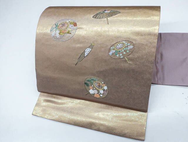 【中古】 リサイクル着物 九寸名古屋帯 金駒刺繍 お太鼓柄 番傘に古典花文 24B-1494[仕立て上がり 和服 アウトレット リサイクル着物 カジュアル カジュアル帯 リサイクル帯 着付け教室 観劇 普段着 お食事会 お出掛け 通販 アイディーネット きもの] IDnet
