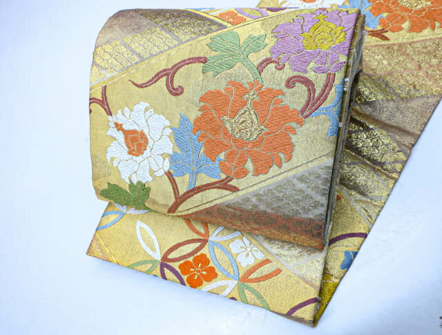 Rakuten - 【中古】 リサイクル着物 袋帯 西陣織 唐草花 七宝 花菱文様 金糸 24B-678【フォーマル リサイクル帯 入学式 卒業式 結婚式 母 七五三 お宮参り パーティー 通販 アイディーネット きもの】IDnet