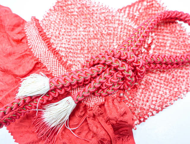 【IDnet】【着物】和装小物 帯揚げ帯締めセット 帯揚 帯締 振袖用 鬼絞り 丸組 金糸 撚り房 長尺 24W-149【リサイクル】