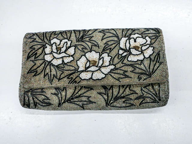 【中古】 和装小物 アンティーク ビーズバッグ 花柄 クラッチ 24w-7956【リサイクル】IDnet