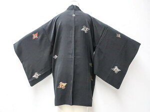 【中古】 リサイクル着物 羽織 黒羽織 一つ紋 漆糸 金銀糸 古典文 身丈約81cm 裄丈約64.5cm 24z-3506【リサイクル】IDnet