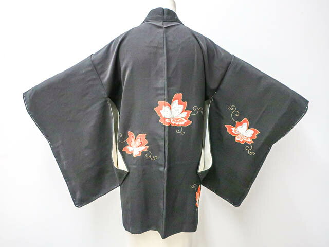 Coat - 【中古】 リサイクル着物 羽織 黒羽織 花文 金駒刺繍 絵羽柄 身丈約77.5cm 裄丈約63cm 24z-3614【リサイクル着物 着物羽織 和装羽織 着物カーディガン 和モダン 着物コート 羽織物 お出掛け 通販 アイディーネット きもの】IDnet