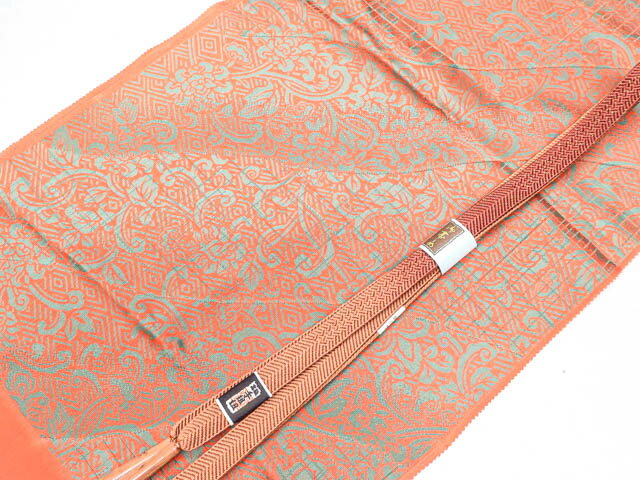 【IDnet】【着物】 和装小物 帯締め 帯揚げ セット 帯締 帯揚 唐草花文 笹浪組 金糸 24w-10406【リサイクル】