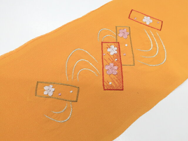 楽天スーパーセール最大80%OFF【中古】 和装小物 　半衿　刺繍　流水・短冊に花模様　未使用品　r6w-56..