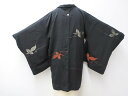 ビッグセール最大80%OFF!【中古】 リサイクル着物 黒羽織 一つ紋 漆 金糸 三つ葉文 羽織紐付 身丈約79.5cm 裄丈約63cm 24z-4743【リサイクル】IDnet