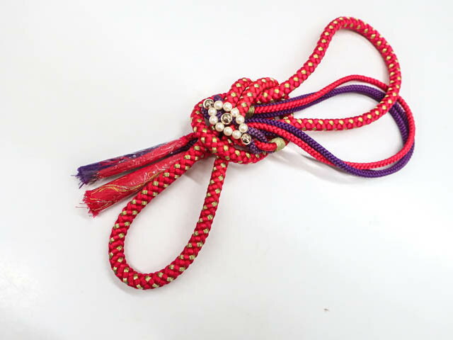 【中古】 リサイクル着物 和装小物 　帯締め　振袖用　丸組　総絞り　金糸　飾り付　25w01-101【リサイクル】IDnet