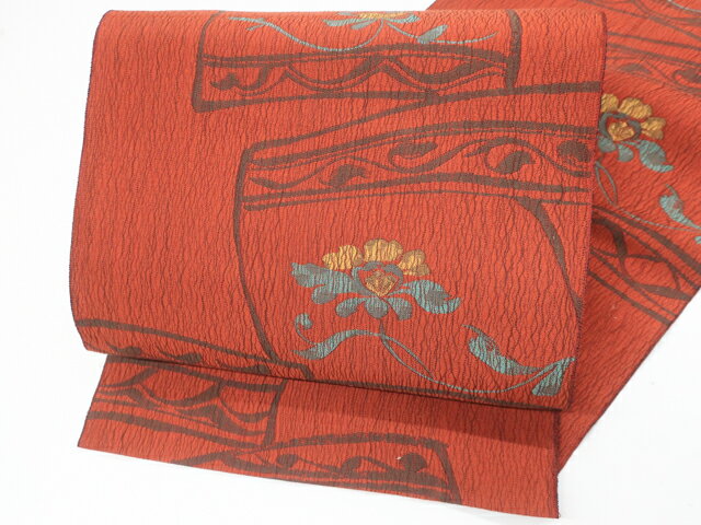 Nagoya Sash - 【中古】 リサイクル着物 八寸名古屋帯 六通柄 花文 25b01-31[仕立て上がり 和服 アウトレット リサイクル着物 カジュアル カジュアル帯 リサイクル帯 着付け教室 観劇 普段着 お食事会 通販 アイディーネット きもの] IDnet