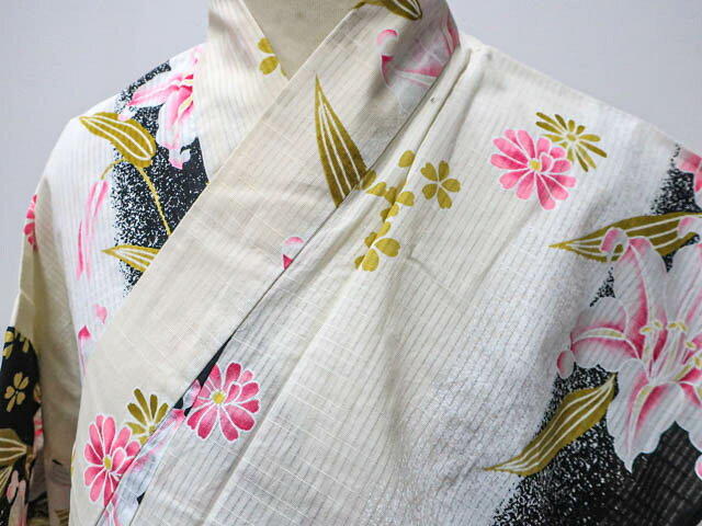 樂天商城 - 【中古】 リサイクル着物 浴衣 綿紅梅 薔薇柄 身丈約162.5cm 裄丈約59cm 25z01-440[ リサイクル着物 夏着物 ゆかた カジュアル 和モダン 夏祭り お祭り 花火大会 盆踊り ]IDnet