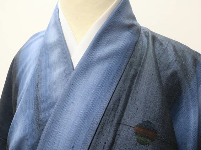 夏物　ごりごりの縞の着物　m4322 net限定】近清絞り 麻紗（あさ） もじり袖 短衣（たんい） 単（ひとえ