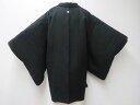 【中古】 リサイクル着物 黒羽織 一つ紋 幾何学地紋 羽織り紐別売り 身丈約80.5cm 裄丈約62cm 25z03-1433【リサイクル】IDnet