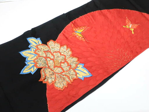 【中古】 リサイクル着物 和装小物 帯揚げ 帯揚 刺繍 蝶文 金糸 25w03-3950【リサイクル】IDnet 【中古】 リサイクル着物 和装小物 帯揚げ 帯揚 刺繍 蝶文 金糸 25w03-3950【リサイクル】IDnet