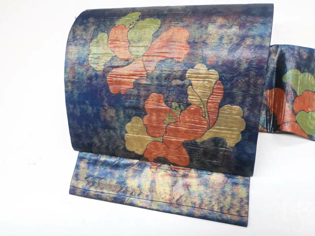【中古】 リサイクル着物 九寸名古屋帯　ふくれ織　花文　六通　25b04-688[仕立て上がり 和服 アウトレット リサイクル着物 カジュアル カジュアル帯 リ...