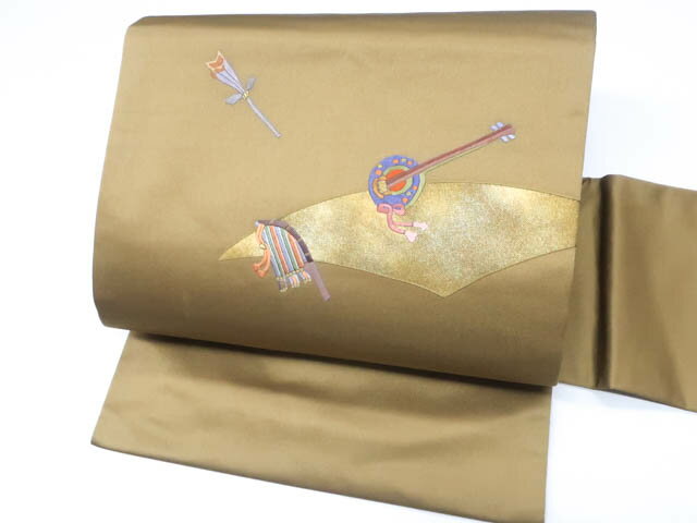 スーパーセール最大80%OFF!【中古】 リサイクル着物 九寸名古屋帯　金糸　金彩　古典楽器文　太鼓柄　25b04-758[リサイクル着物 カジュアル カジュアル帯 リサイクル帯] IDnet