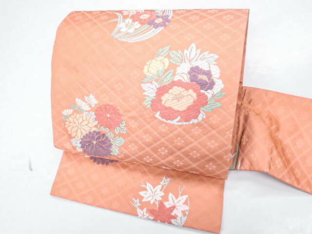 【中古】 リサイクル着物 九寸名古屋帯 六通 刺繍 花文 25b06-1014[仕立て上がり 和服 アウトレット リサイクル着物 カジュアル カジュアル帯 リサ...