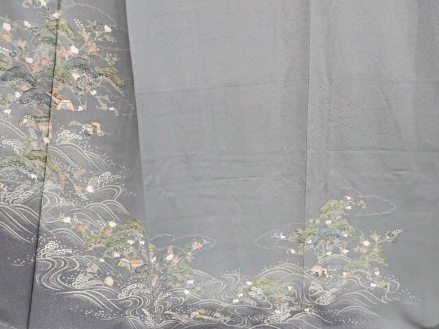 【中古】 リサイクル着物 訪問着 一つ紋 荒波に松・橘文 身丈約167cm 裄丈約69cm 25z06-3593【リサイクル】IDnet