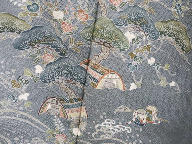 【中古】 リサイクル着物 訪問着 一つ紋 荒波に松・橘文 身丈約167cm 裄丈約69cm 25z06-3593【リサイクル】IDnet