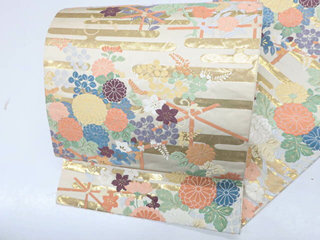 樂天商城 - 【中古】 リサイクル着物 袋帯 六通 金糸 菊文 正絹 25b06-1073【フォーマル リサイクル帯 入学式 卒業式 結婚式 母 七五三 お宮参り パーティー 通販 アイディーネット きもの】 IDnet