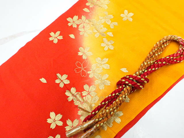 最大80%OFF【中古】和装小物 帯締め帯揚げセット 振袖用 丸組 金糸 ぼかし 桜文 帯締 帯揚 25w07-8498【リサイクル】 IDnet