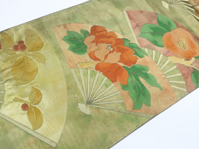 アイディーネットの【中古】リサイクル着物 袋帯 六通 扇子に花 正絹 25b07-1306【フォーマル リサイクル帯 入学式 卒業式 結婚式 母 七五三 お宮参り パーティー 通販 アイディーネット きもの】 IDnet｜アングル3
