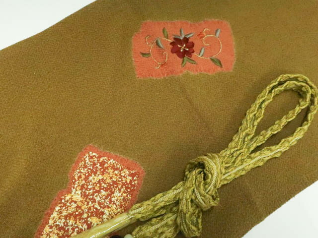 樂天商城 - 【中古】和装小物 帯締め帯揚げセット 平組 ちりめん 刺繍 金彩 帯締 帯揚 25w10-12883【リサイクル】 IDnet