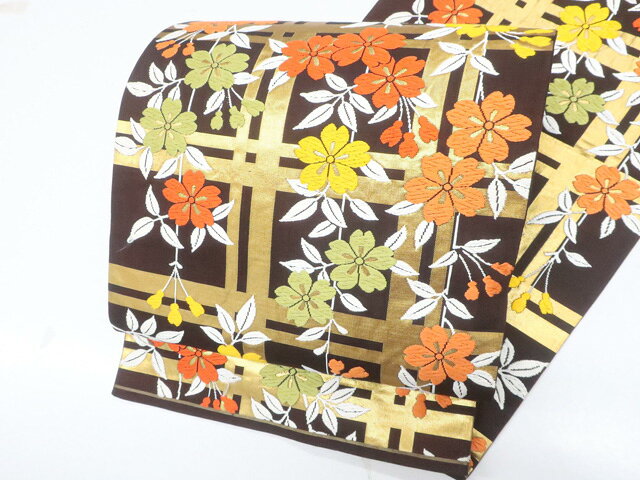 樂天商城 - 【中古】袋帯 六通柄 格子に花 正絹 25b10-1953【フォーマル リサイクル帯 入学式 卒業式 結婚式 母 七五三 お宮参り パーティー 通販 アイディーネット きもの】 IDnet