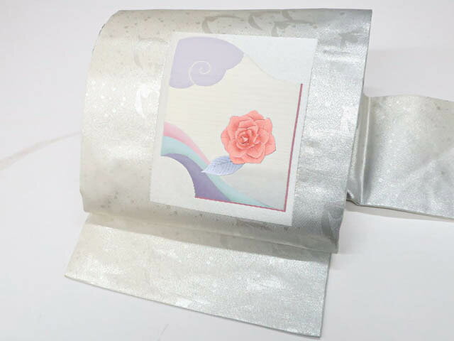 樂天商城 - 【中古】九寸名古屋帯 太鼓柄 銀糸 薔薇 正絹 25b10-1999[リサイクル着物 仕立て上がり 和服 アウトレット カジュアル カジュアル帯 リサイクル帯 着付け教室 観劇 普段着 お食事会 お出掛け 通販 アイディーネット きもの] IDnet