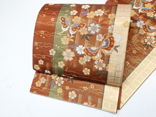Rakuten - 最大88%OFF【中古】袋帯 六通柄 桜 蝶 金糸 正絹 25b11-2163【リサイクル】 IDnet