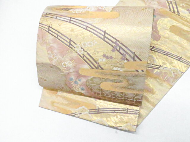 【中古】袋帯 六通 金糸 ヱ霞 古典花 正絹 美品 25b11-2181【フォーマル リサイクル帯 入学式 卒業式 結婚式 母 七五三 お宮参り パーティー】 ...