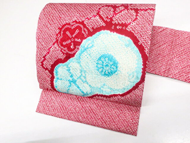 【中古】九寸名古屋帯 太鼓柄 総絞り 花 正絹 25b11-2211【リサイクル】 IDnet