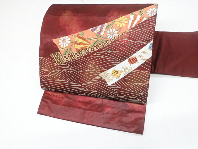 【中古】九寸名古屋帯 太鼓柄 金糸 正絹 美品 25b11-2215【リサイクル】 IDnet