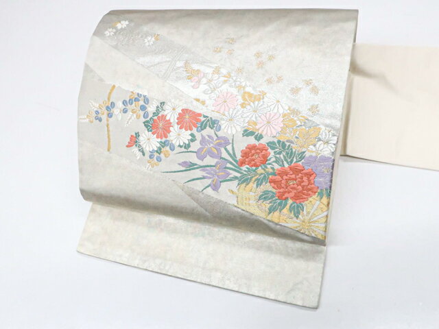 【中古】九寸名古屋帯 太鼓柄 金糸 花 正絹 25b11-2220【リサイクル】 IDnet