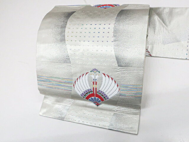 【中古】九寸名古屋帯 六通 銀糸 正絹 美品 25b11-2221【リサイクル】 IDnet