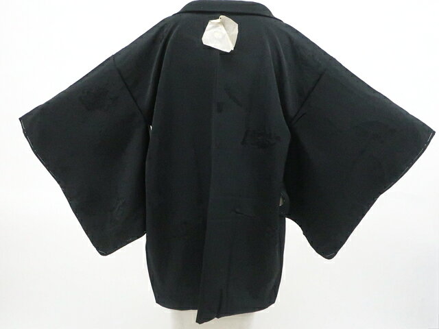 Haori - 【中古】リサイクル着物 黒羽織 一つ紋 地紙地紋 羽織紐別売 正絹 着物 美品 身丈約81.5cm 裄丈約62cm 25z12-6653【リサイクル着物 着物羽織 和装羽織 着物カーディガン 和モダン 着物コート 羽織物 お出掛け 通販 アイディーネット きもの】 IDnet
