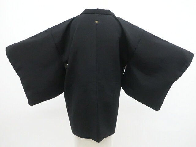 Haori - 【中古】リサイクル着物 黒羽織 縫い紋 羽織紐付 正絹 着物 美品 身丈約77cm 裄丈約64cm 25z12-6989【リサイクル着物 着物羽織 和装羽織 着物カーディガン 和モダン 着物コート 羽織物 お出掛け 通販 アイディーネット きもの】 IDnet
