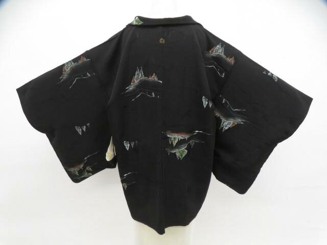 【中古】リサイクル着物 黒羽織 羽織紐付 正絹 着物 身丈約77.5cm 裄丈約63.5cm 26z01-62【リサイクル】 IDnet...