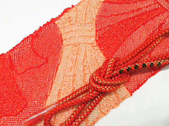 【中古】和装小物 帯締め帯揚げセット 振袖用 丸組 金糸 総絞り 美品 帯締 帯揚 26w01-50【リサイクル】 IDnet