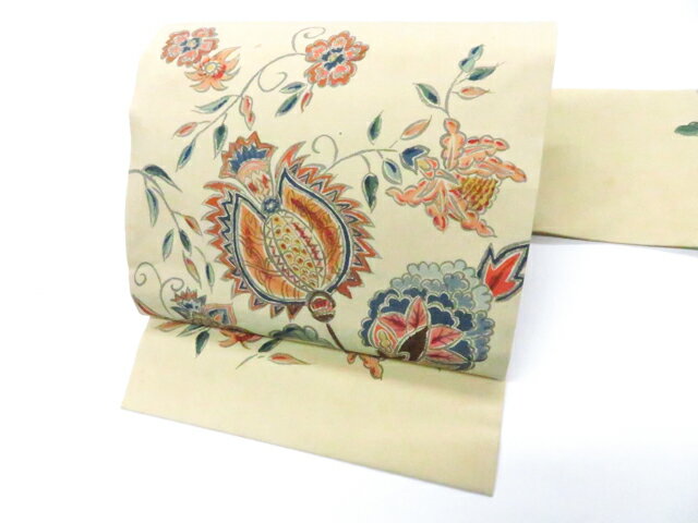 Nagoya Sash - 【中古】九寸名古屋帯 お太鼓柄 唐草花 正絹 26b01-15【リサイクル】 IDnet
