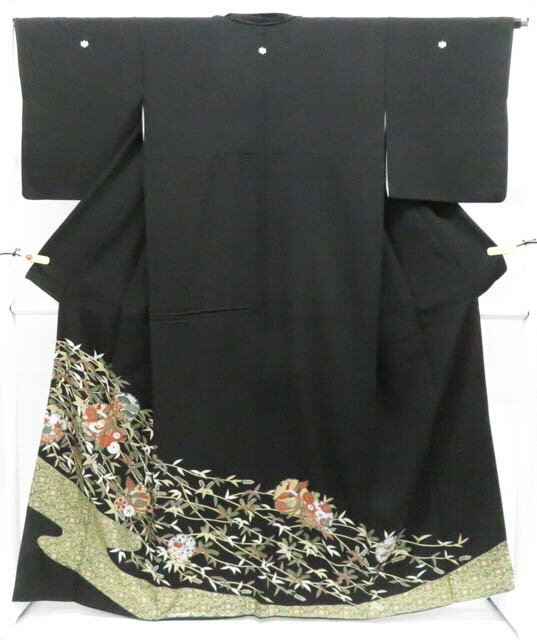 【中古】リサイクル着物 黒留袖 五つ紋 金彩 雪輪に鳳凰 比翼仕立て 正絹 着物 身丈約 163cm 裄丈約65cm 26z01-240【リサイクル】 IDnet