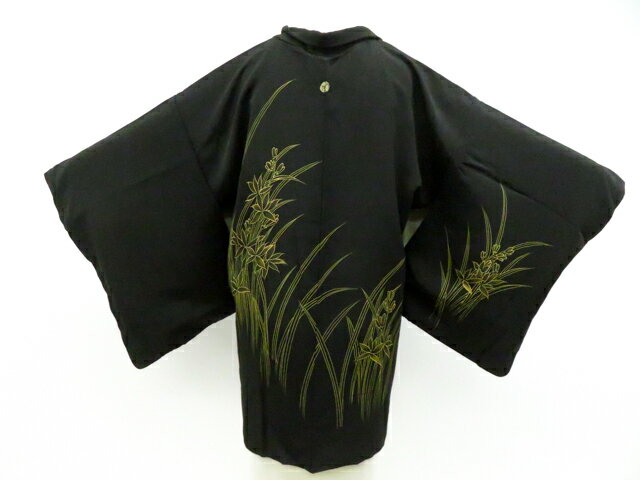 Haori - 【中古】リサイクル着物 黒羽織 昭和レトロ 縫紋 羽織紐付 正絹 着物 身丈約77cm 裄丈63cm 26z01-283【リサイクル】 IDnet