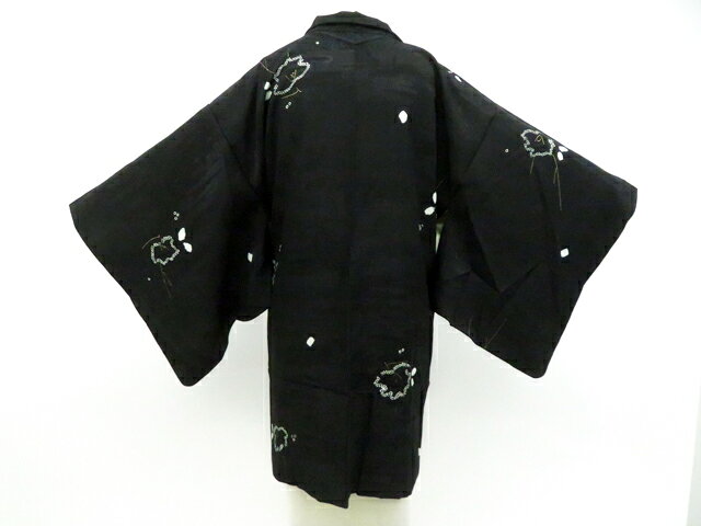 Haori - 【中古】リサイクル着物 黒羽織 絞り 花 羽織紐付 正絹 着物 身丈約84cm 裄丈62.5cm 26z01-287【リサイクル】 IDnet
