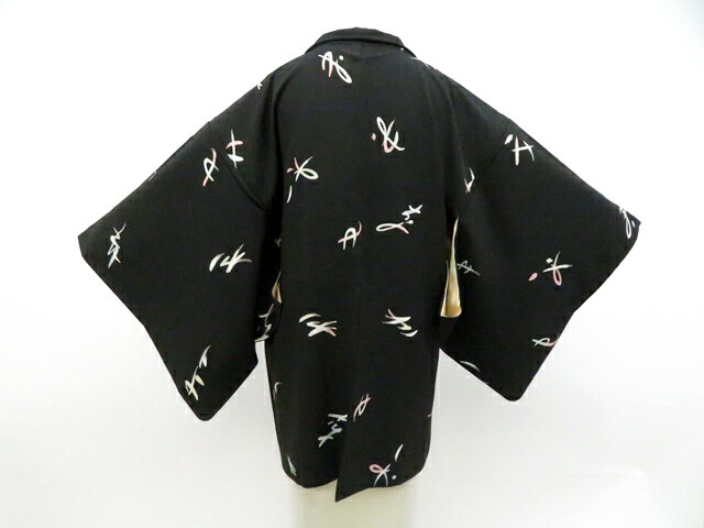 樂天商城 - 【中古】リサイクル着物 黒羽織 昭和レトロ 羽織紐付 正絹 着物 身丈約79.5cm 裄丈62.5cm 26z01-290【リサイクル】 IDnet