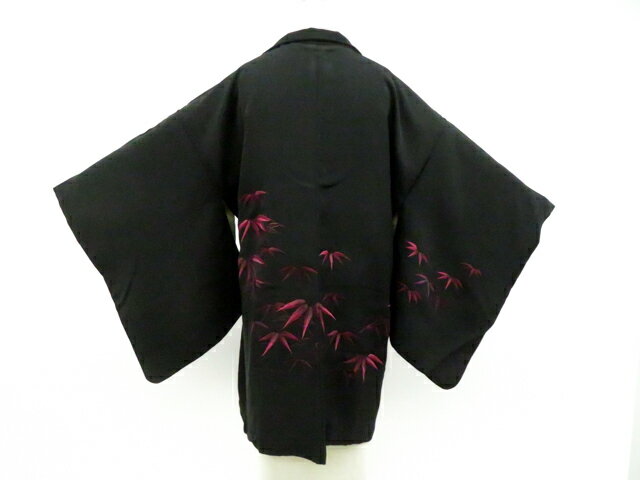 Haori - 【中古】リサイクル着物 黒羽織 昭和レトロ 笹 羽織紐別売り 正絹 着物 身丈約82.5cm 裄丈64.5cm 26z01-292【リサイクル】 IDnet