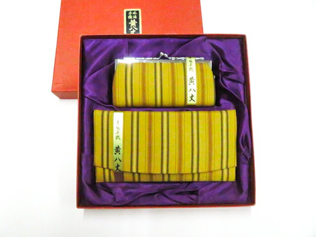 【中古】和装小物 和雑貨 がま口 札入れ 本場黄八丈 手織 箱付 26w01-508【リサイクル】 IDnet