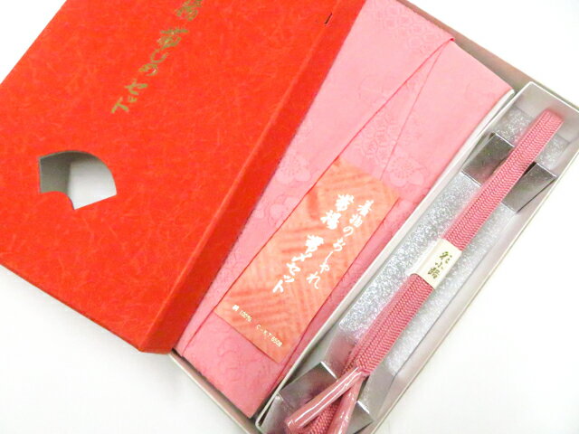 【中古】和装小物 帯揚げ帯締めセット 帯揚 帯締 未使用 花地紋 平組 箱付 美品 26w01-552【リサイクル】 IDnet