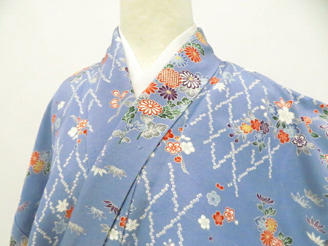 【中古】リサイクル着物 小紋 菊 立花 桜文様 正絹 着物 身丈約158.5cm 裄丈約63.5cm 26z01-320【リサイクル】 IDnet...