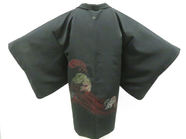 【中古】黒羽織 縫紋 羽織紐別売り 正絹 着物 身丈約81cm 裄丈61cm 26z01-403【リサイクル】 IDnet...