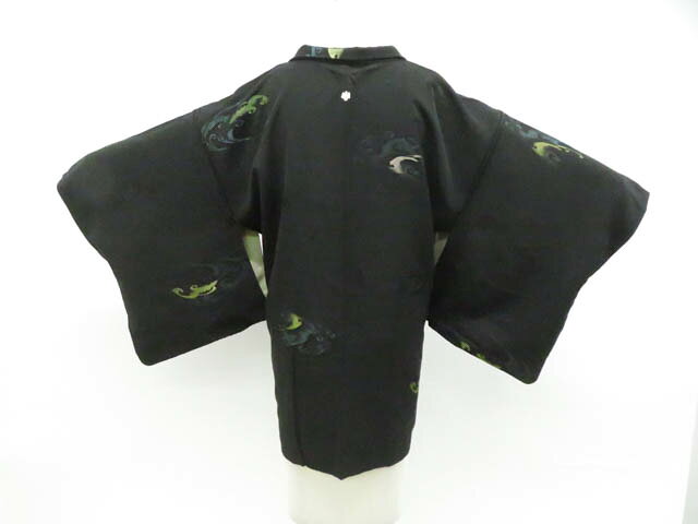 Haori - 【中古】リサイクル着物 黒羽織 一つ紋 金糸 流水 羽織紐付 正絹 着物 身丈約80cm 裄丈65.5cm 26z01-348【リサイクル】 IDnet