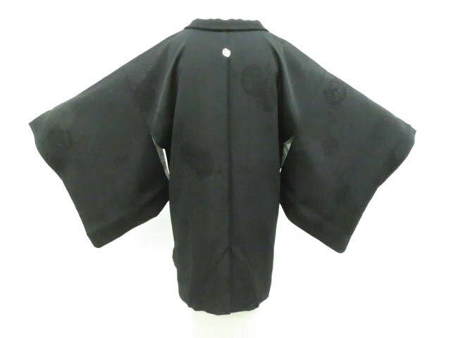 Haori - 【中古】リサイクル着物 黒羽織 一つ紋 地紋入り 羽織紐別売り 正絹 着物 身丈約79cm 裄丈63cm 26z01-352【リサイクル】 IDnet